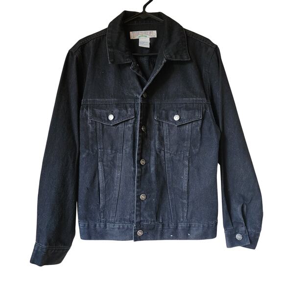 Vtg Todays News Denim Jean Jacket Mens Size Small Black Button Up Ghost Dance - Picture 1 of 13